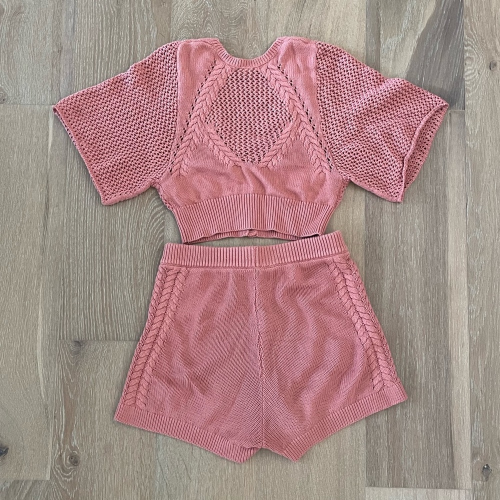 UFT/S 2pc Spell ⁺₊⋆ ☾⋆⁺₊ Chloe Knit Cardigan Shorts Set in Rose - Picture 7 of 15